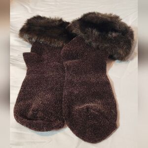 Vintage Brown Faux Fur Trim Socks